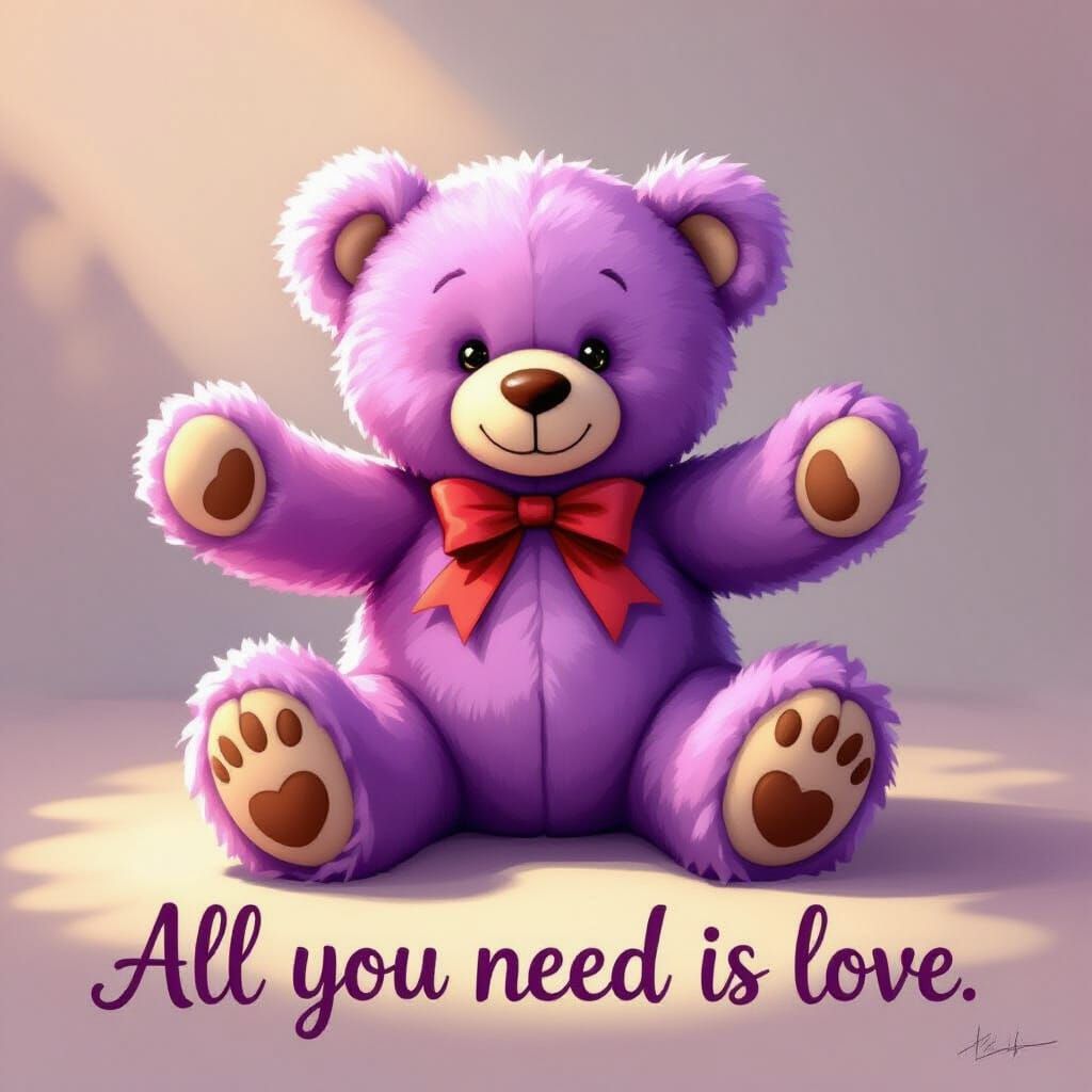 Plush Purple Teddy Bear Offers Hugs in Storybook Style
