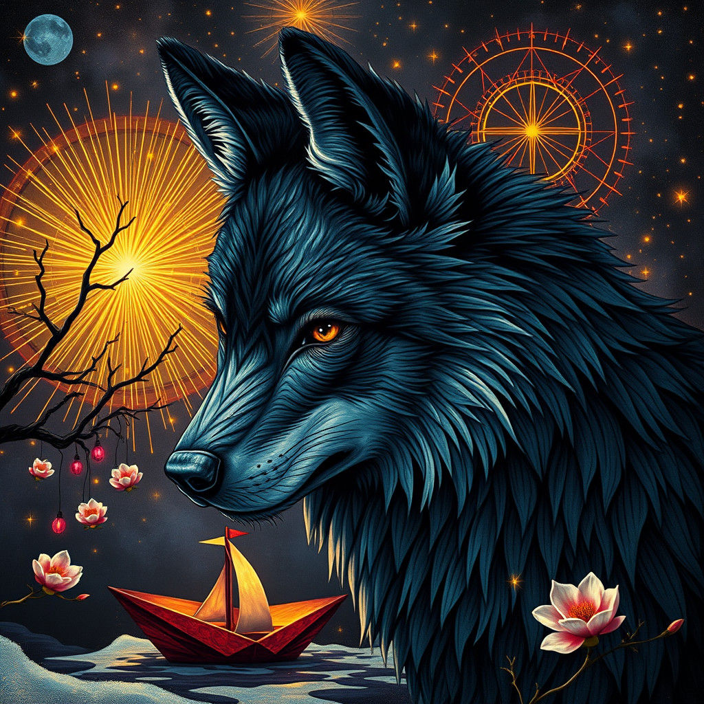 Surreal Wolf in Psychedelic Geometric Style