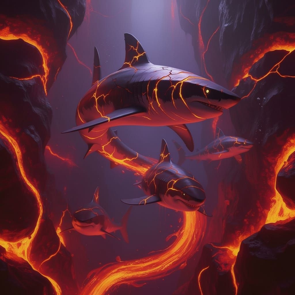Dynamic Shark and Fish School in Deep Ocean Scene