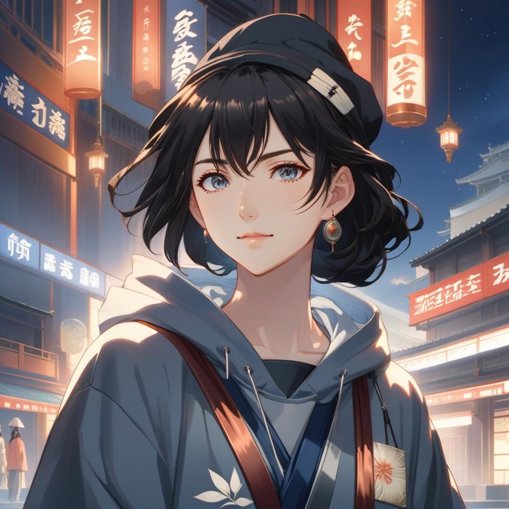 Androgynous Beauty in Anime Style by Hokusai