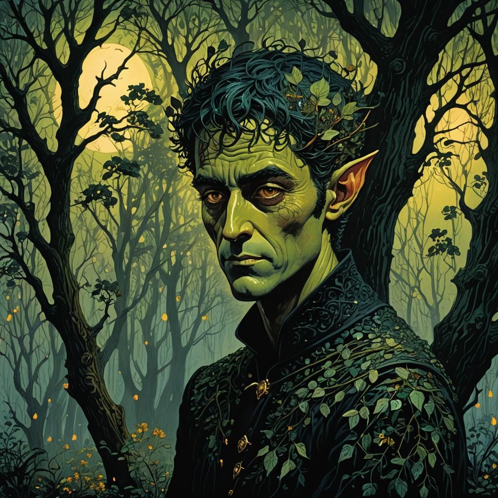 Elegant Elf in Dark Fantasy Forest