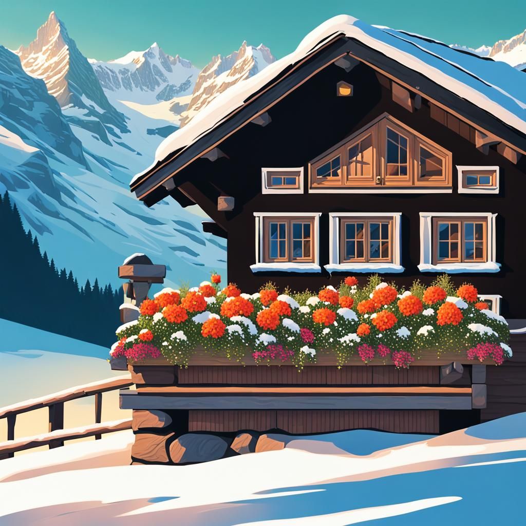 Swiss Chalet in Grindelwald at Sunrise