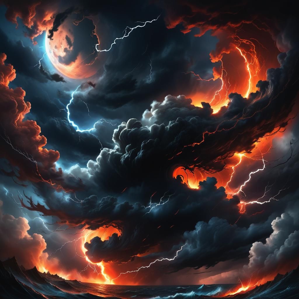 Black Moon Over Hellish Typhoon: Dark Fantasy Art