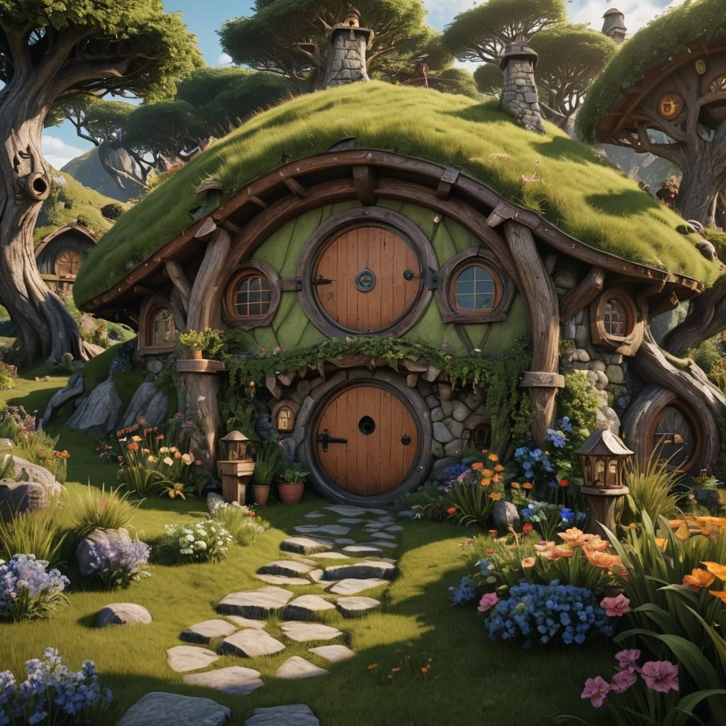 Whimsical Hobbit House in Middle Earth Fantasy