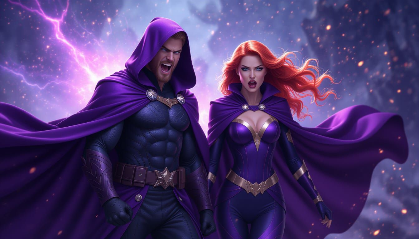 Cosmic Beings in Nebula Costumes with Purple Cloaks