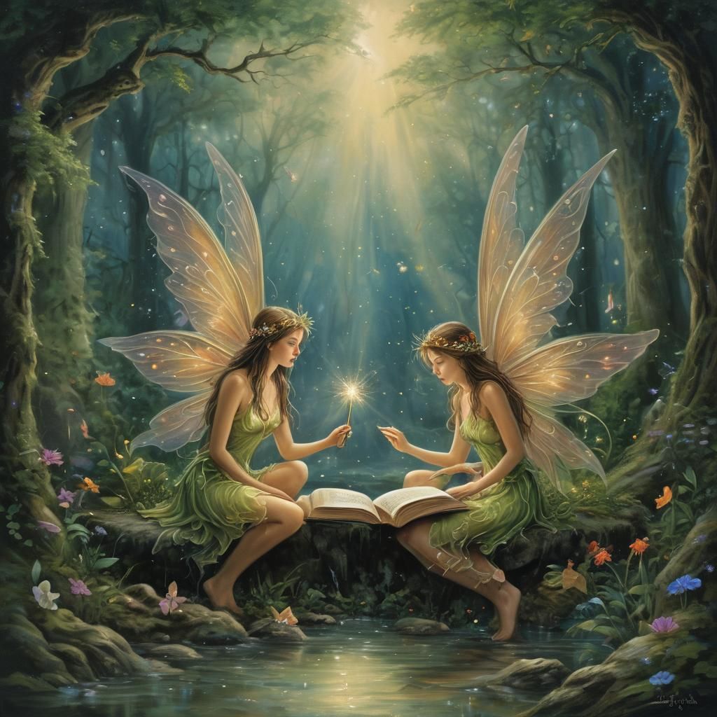 Fantasy Book Cover with Fairies and Magical Store
