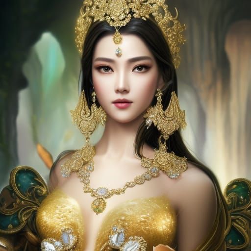 Korean Princess Portrait with Diamond Ornaments