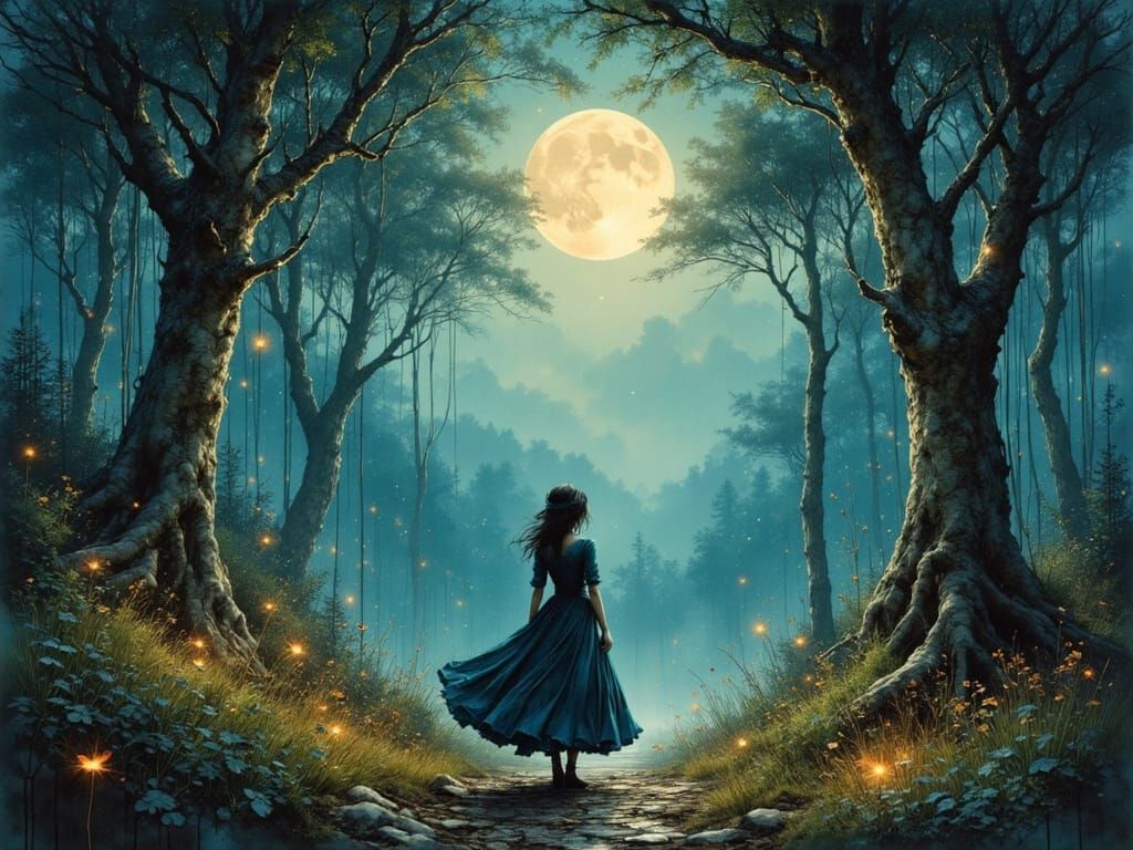 Surreal Meeting at Dusk: An Ink Poet Illustration