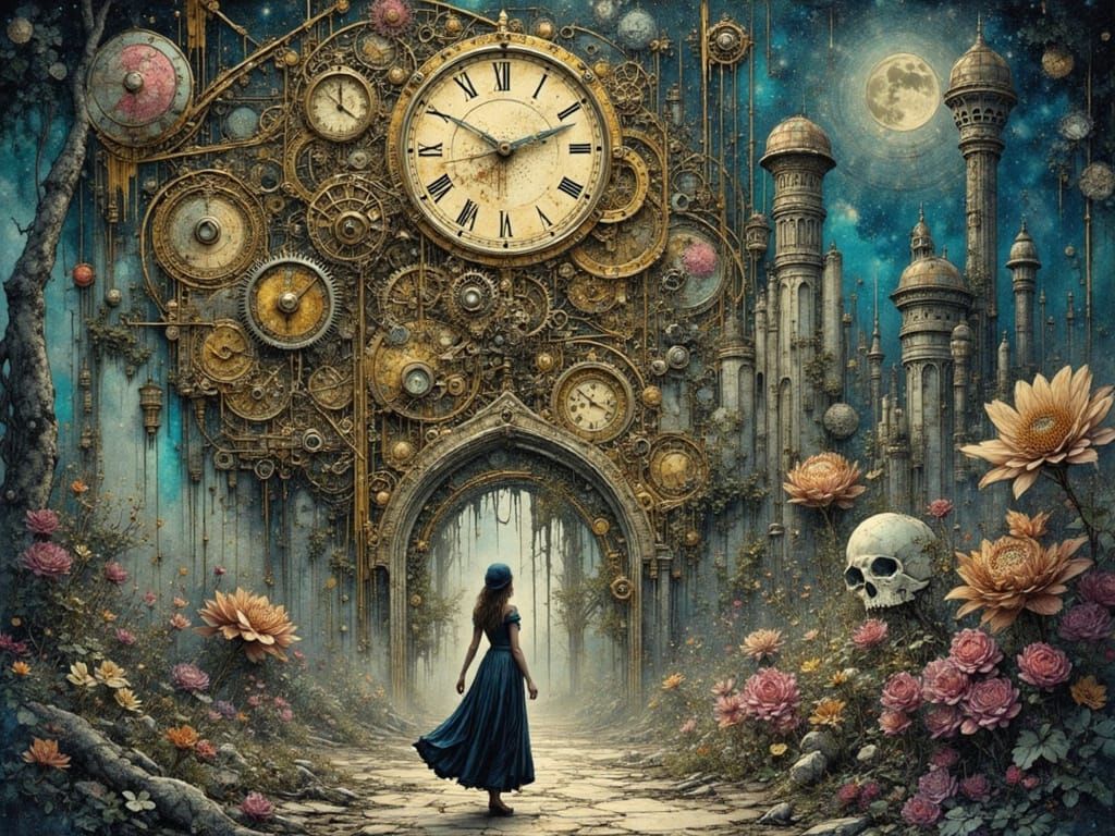 Mystical Clockwork Hour: A Surrealist Dreamscape