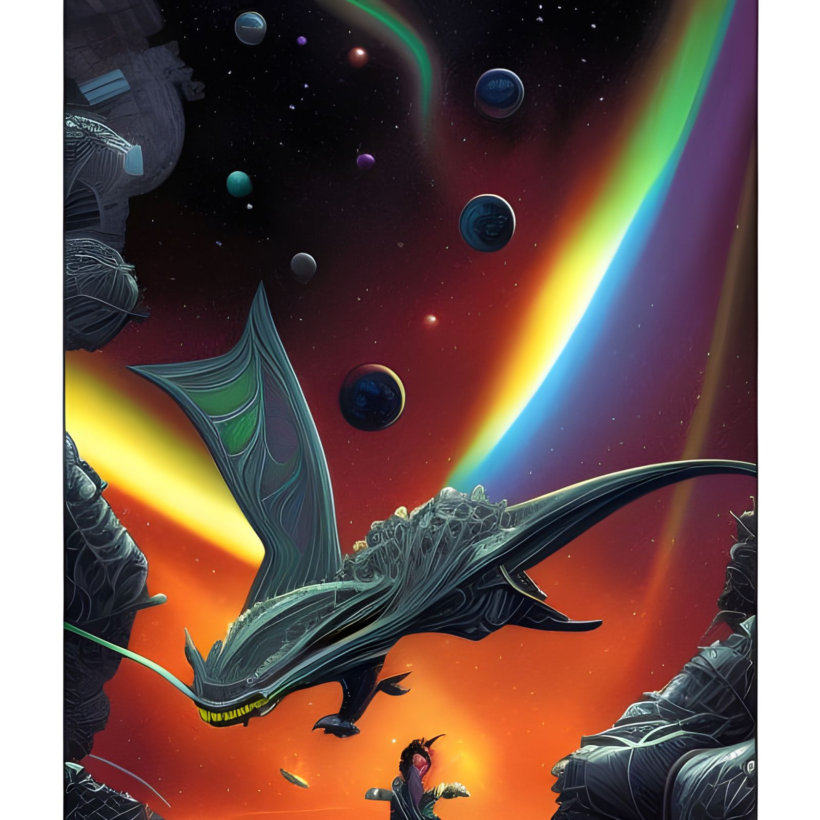 Rainbow Space Dragon Comic Book Art