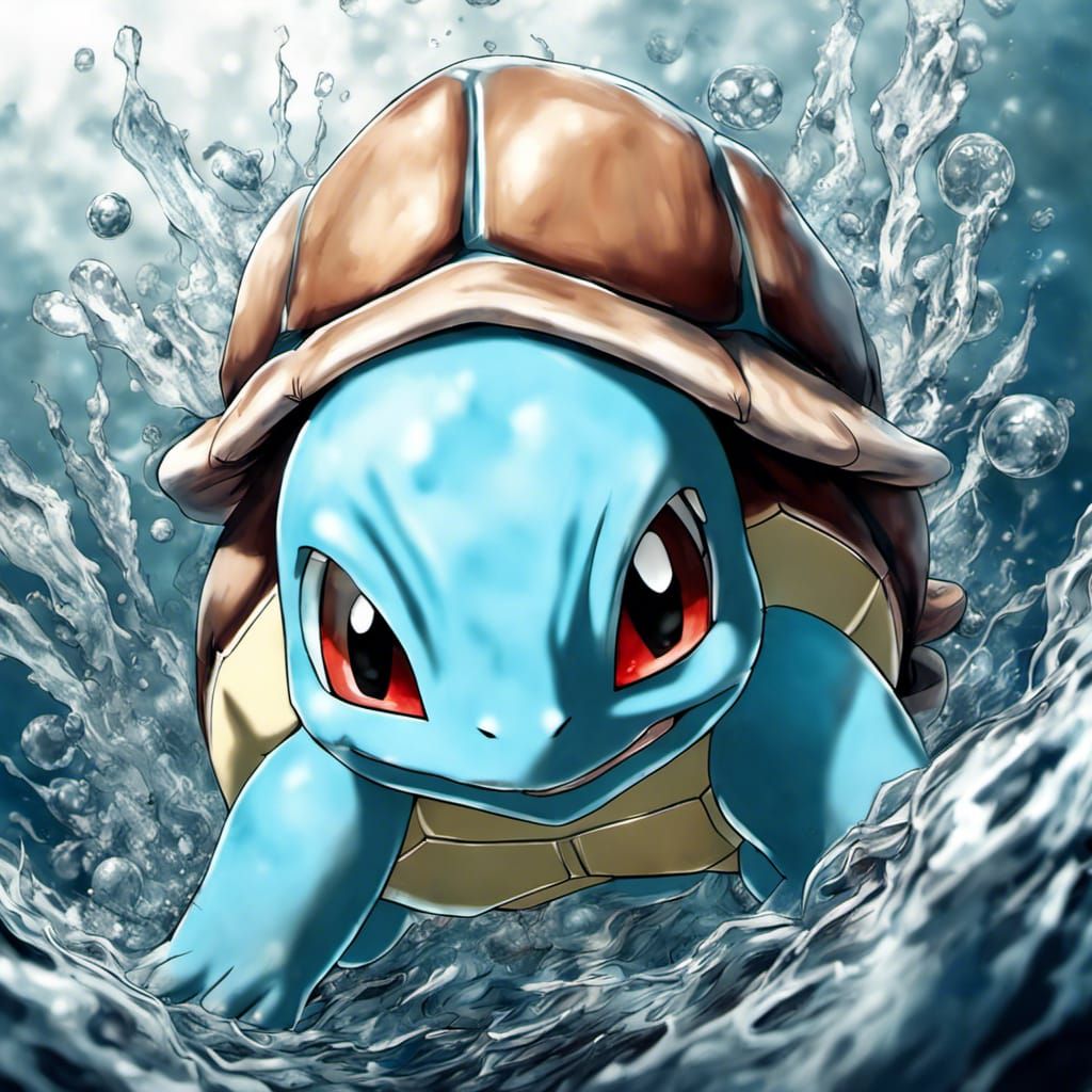 Hyperrealistic Squirtle in Anime Key Visual Style