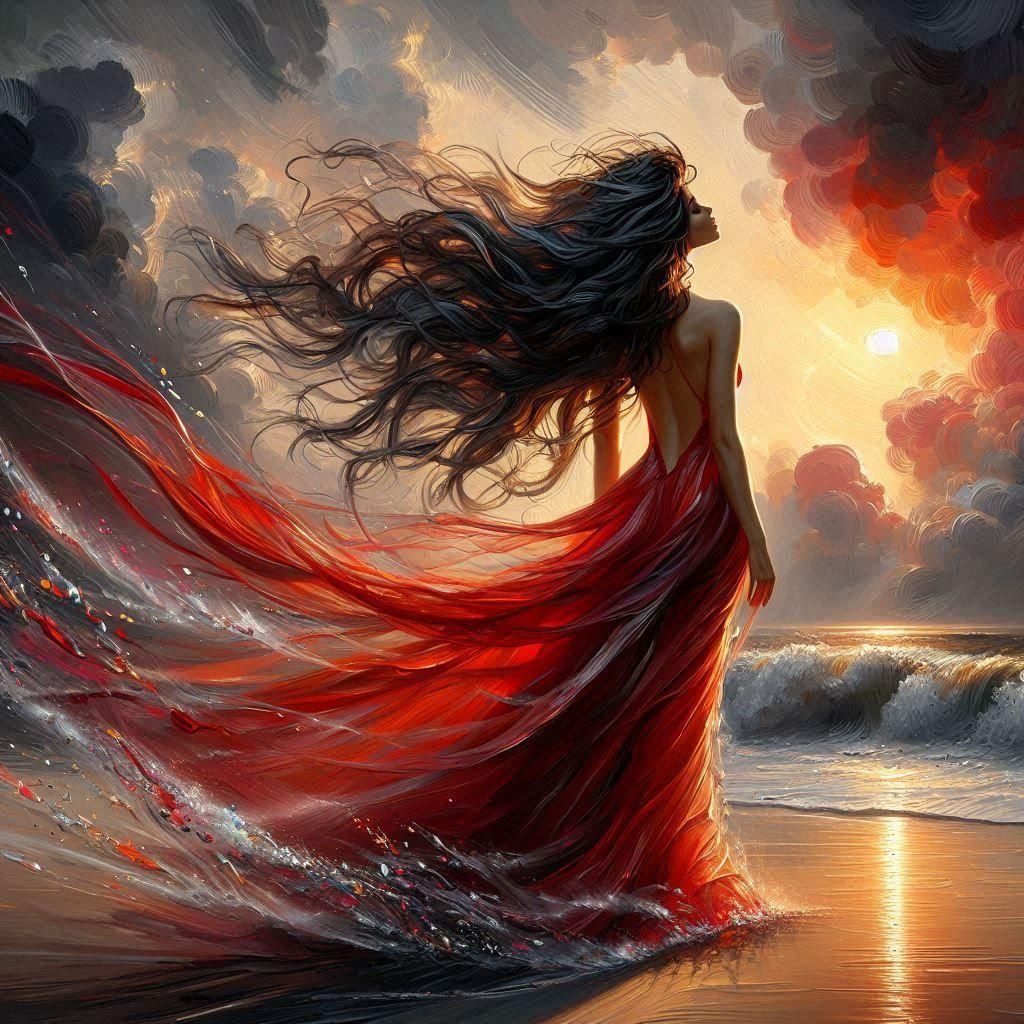 Red Dress as Oil Painting