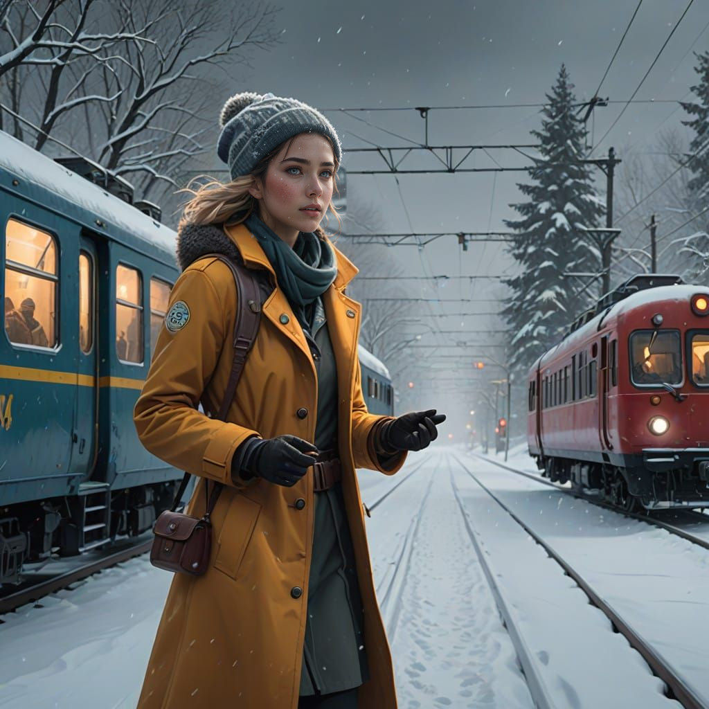Girl Controls Snowflakes with Magical Powers as Train Speeds...
