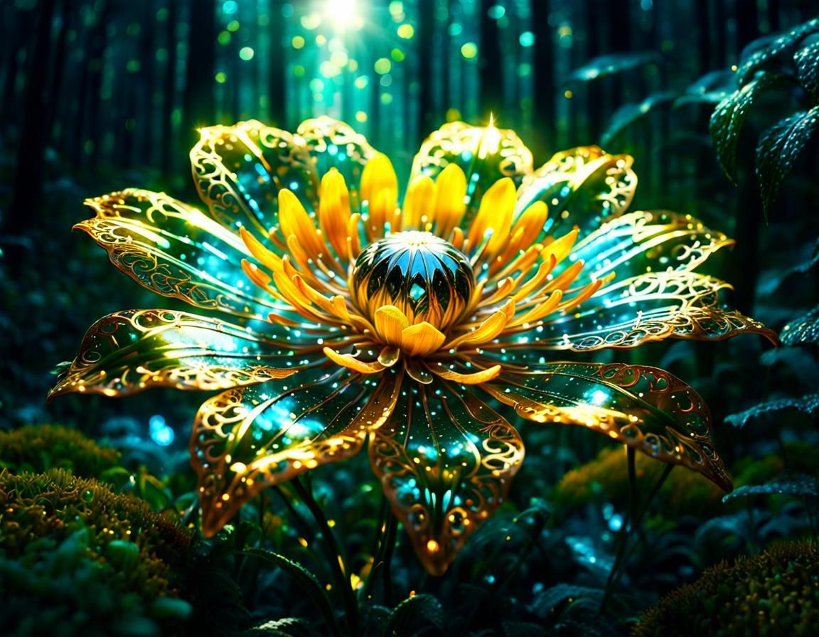 Magical Glowing Alien Flower Garden in Hyperrealism