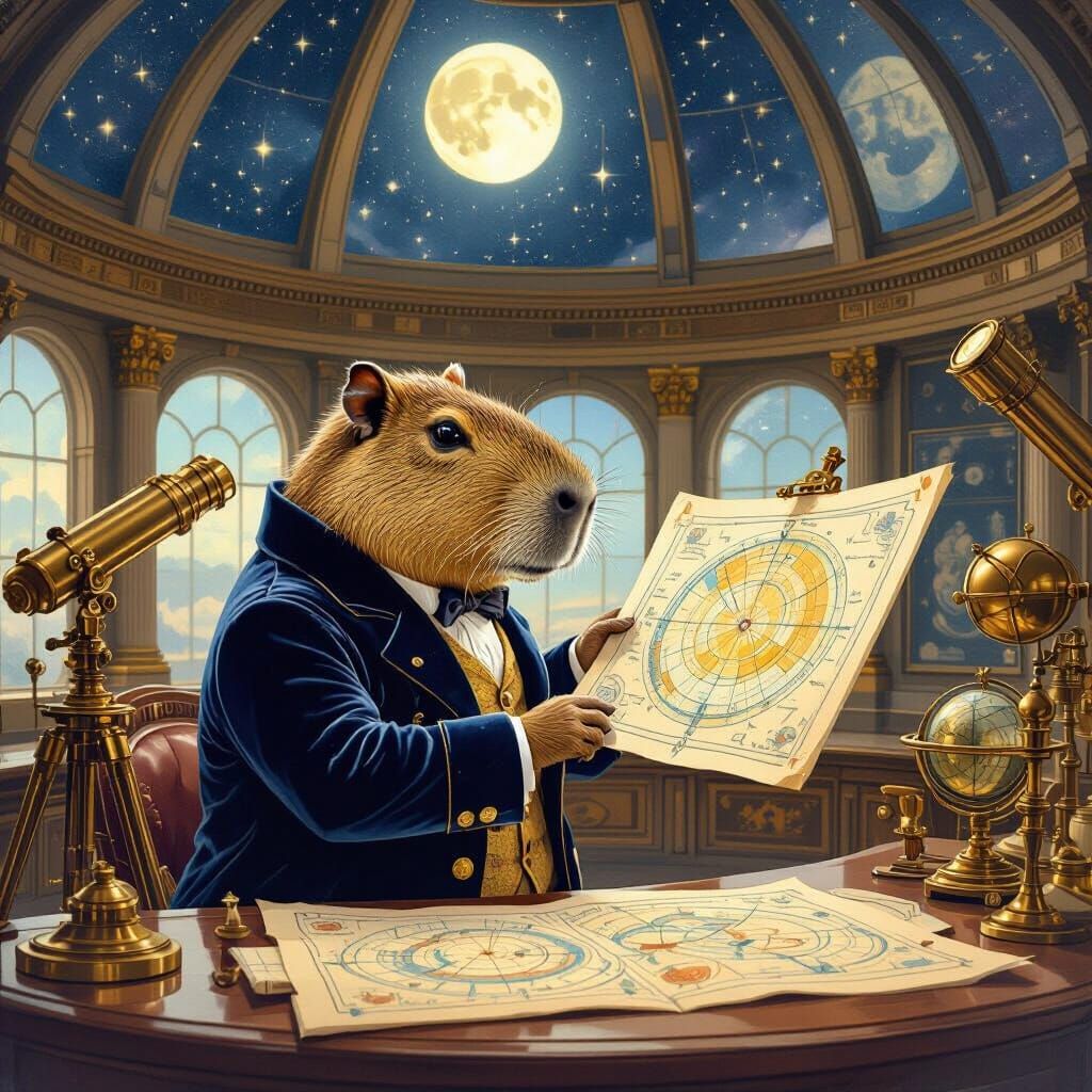 Capybara Astronomer in Watercolor Style Observatory