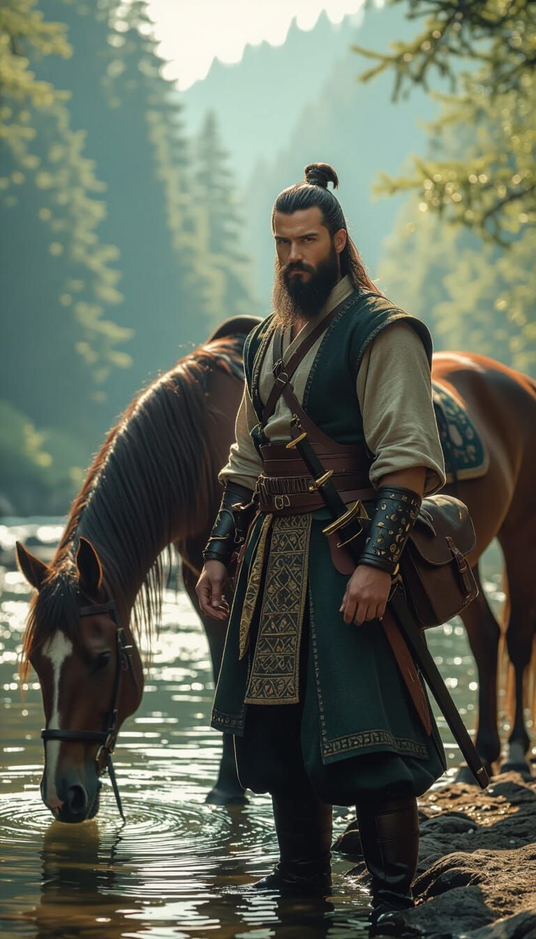 Hyperrealistic Postman in Asian-Inspired Costume by River