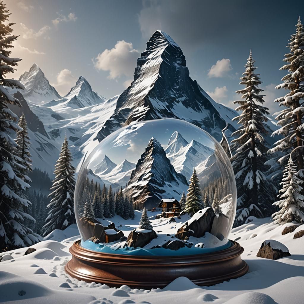 Matterhorn Diorama in Glass Bell Jar: Matte Painting