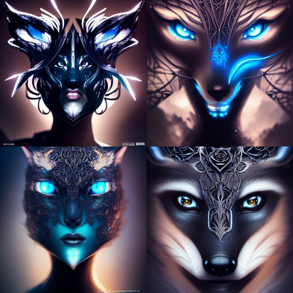 Hyper-Realistic Fox with Roses and Grid Breastplate