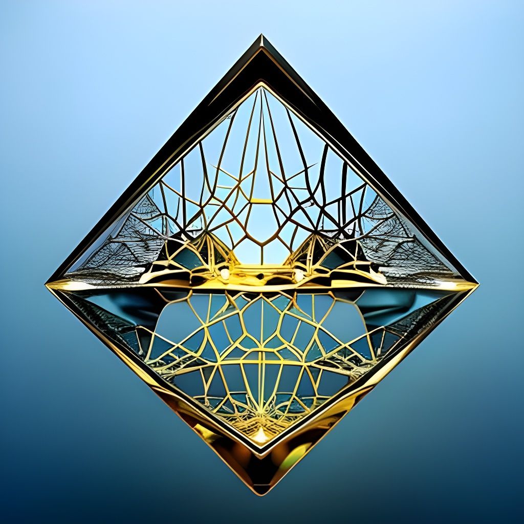 Cracked Glass Pyramid with Gold Fractal Effect