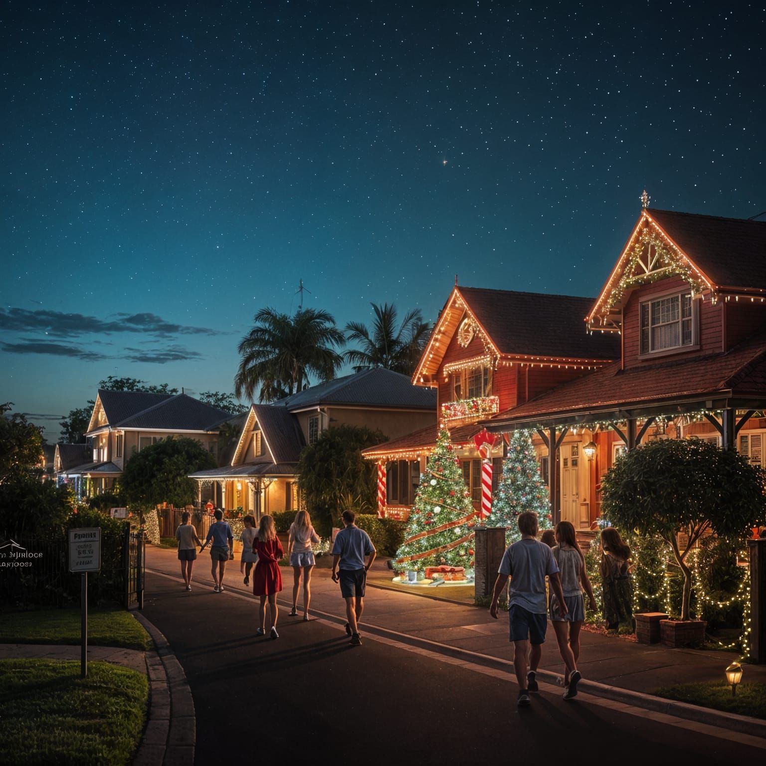Vibrant Christmas Nightscape in Summer suburbia