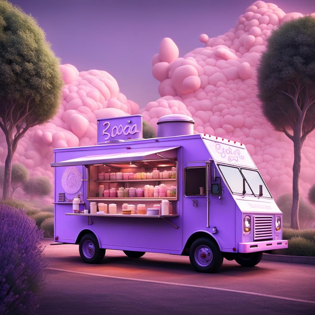 Lavender Boba Truck with Pink Icing in Digital Painting