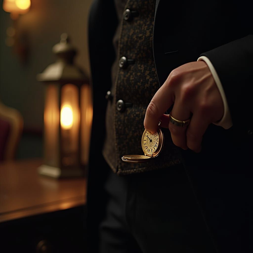 Golden Pocket Watch in Film Noir Lighting