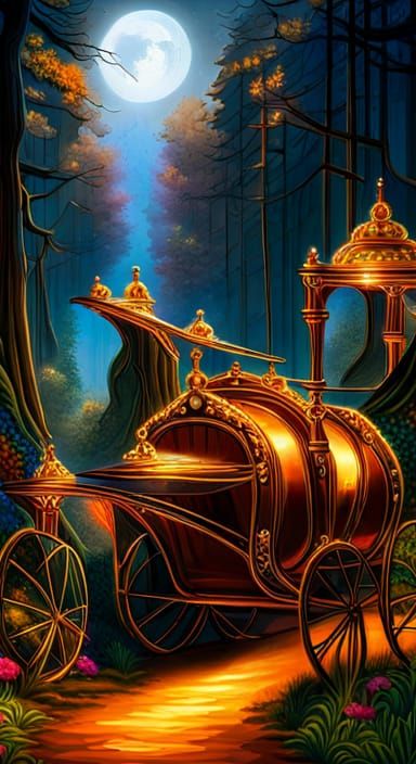 Gilded Carriage with Clydesdales in Dark Fantasy Style