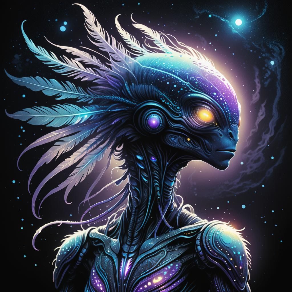 Bioluminescent Alien Creature on Misty Exoplanet