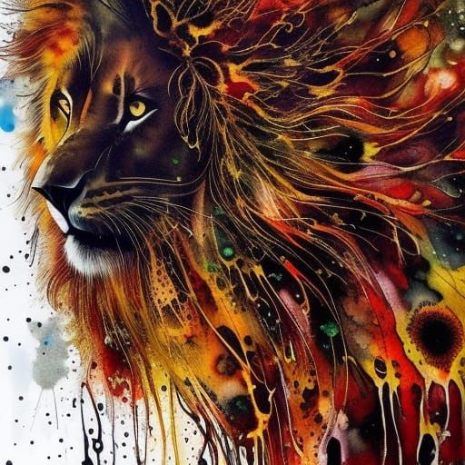 Dandelion Lion in Liquid Ink Style