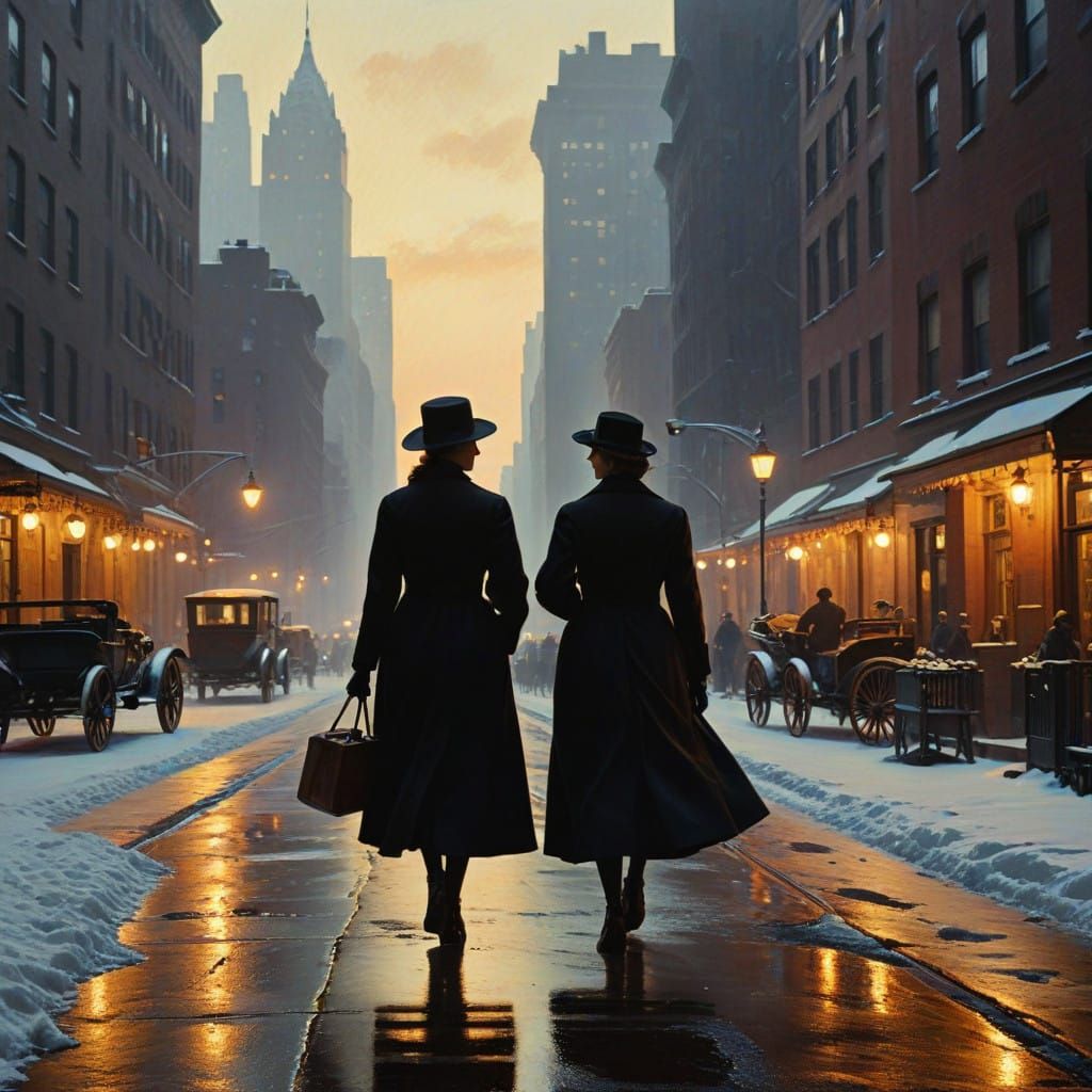 Vintage New York City Winter Scene, 1910