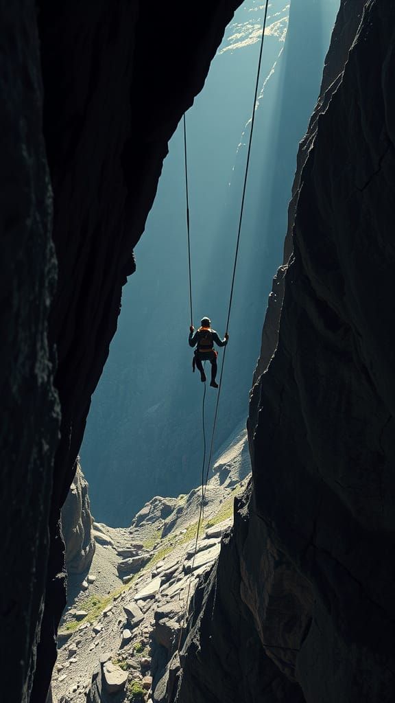 Climber in Rugged Landscape with Cinematic Lighting