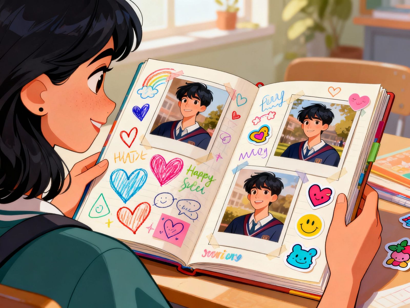 Young Woman Opens Vibrant Scrapbook of Memories