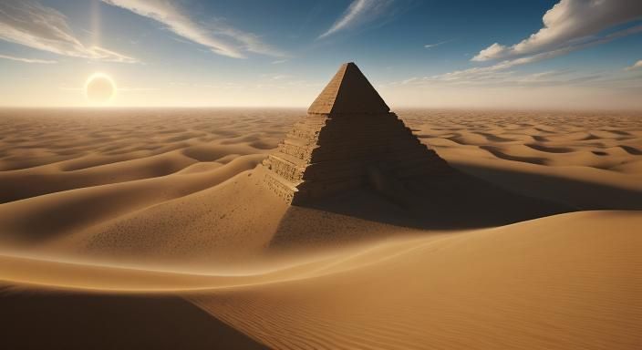 Sandstone Statue in Desert Landscape, Cinematic Matte Painti...