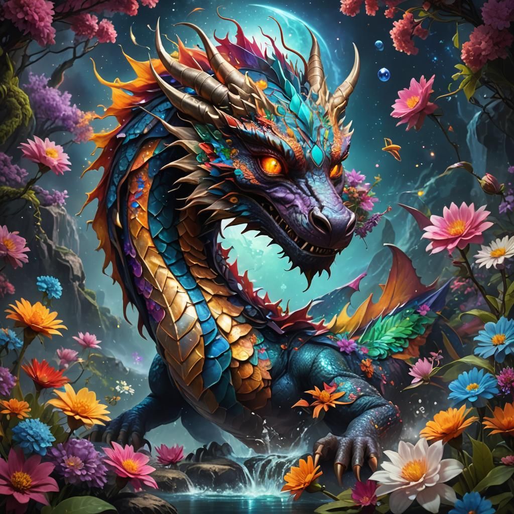 Shamanic Dragon in Illuminated Space: Fantasy Art