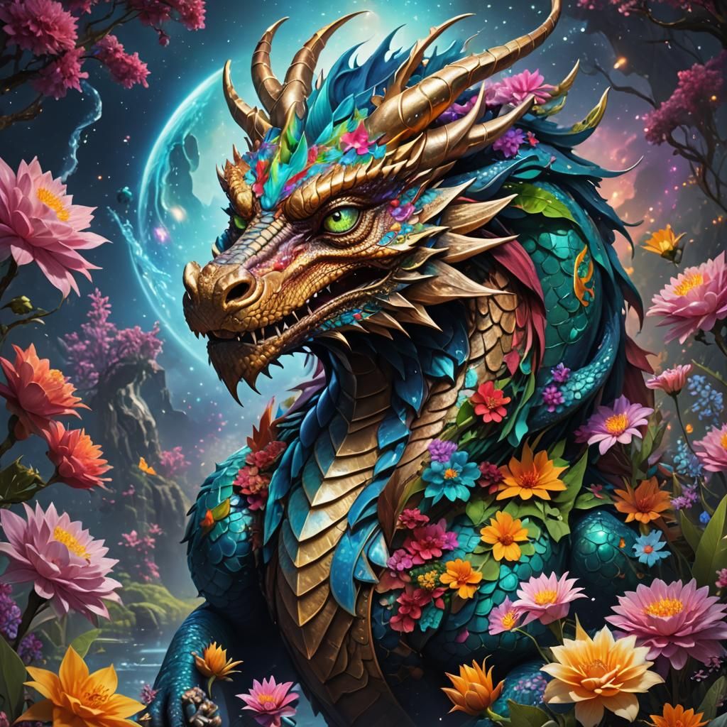 Shamanic Dragon in Vibrant Colors, Fantasy Concept Art