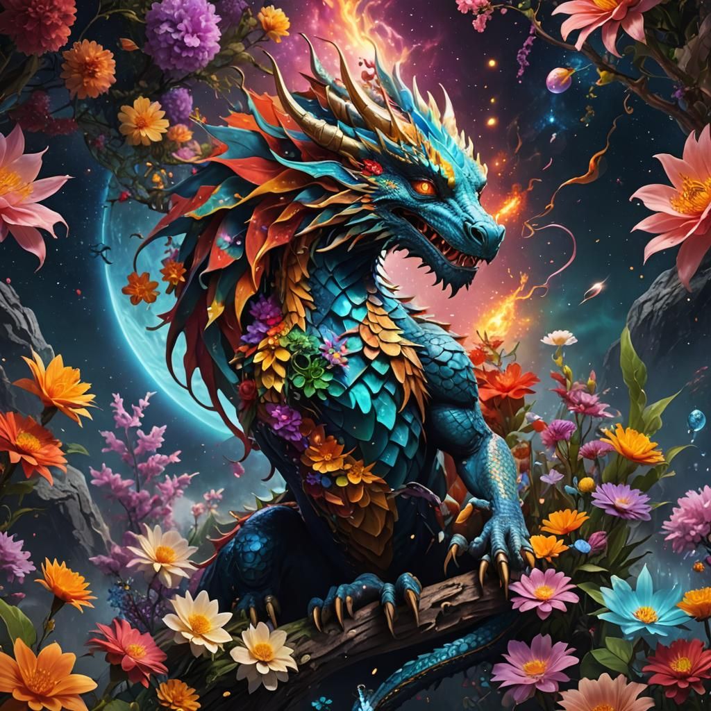Shamanic Dragon in Illuminated Space: Fantasy Art