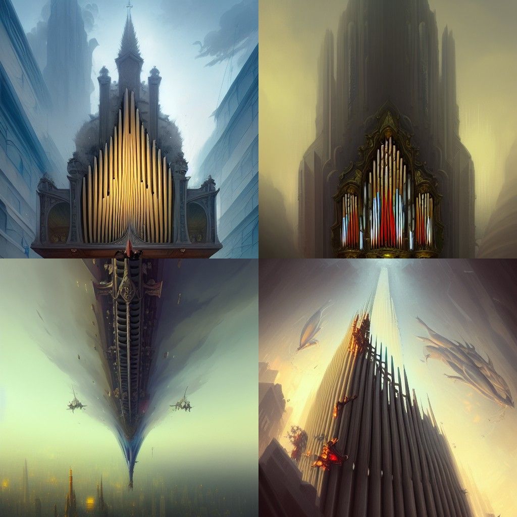 Pipe Organ Skyscraper Ruins, Digital Art