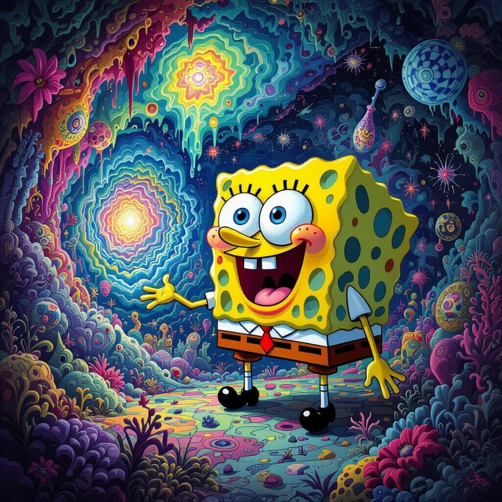 SpongeBob SquarePants in a Surreal Dalí-esque Hallucination