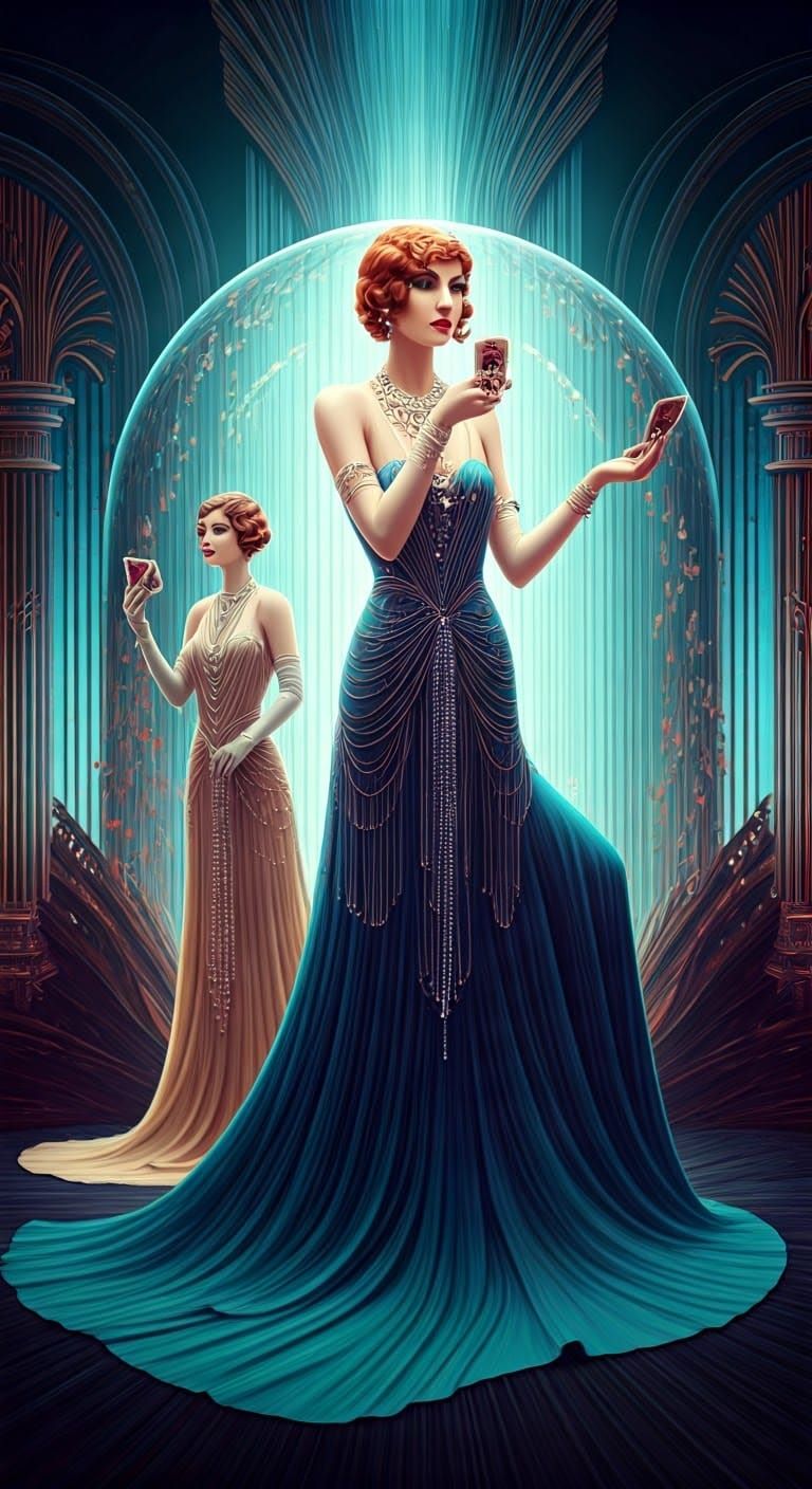 Art Deco Aristocrats Play Poker in Cyberpunk World