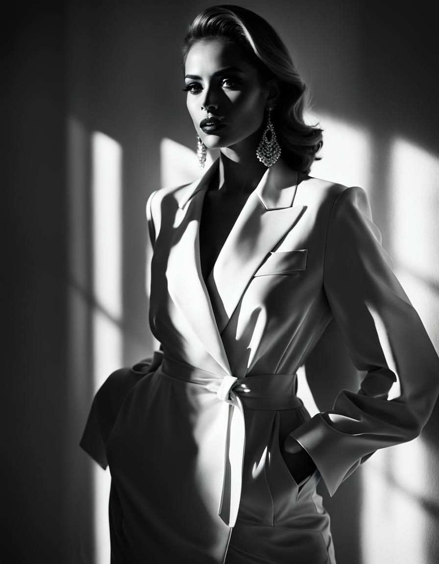 Glamorous Woman in Black and White Shadowplay