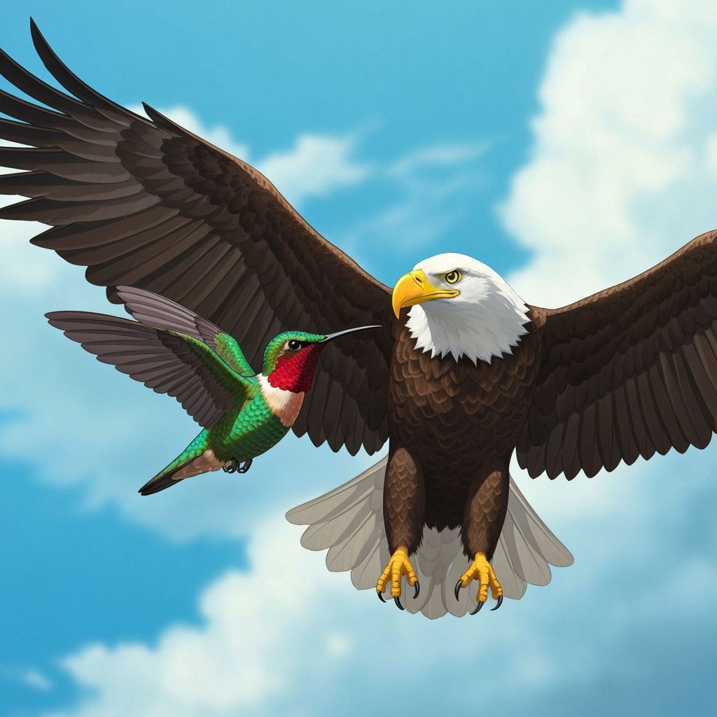 Hummingbird and Eagle Soaring in Ghibli Style