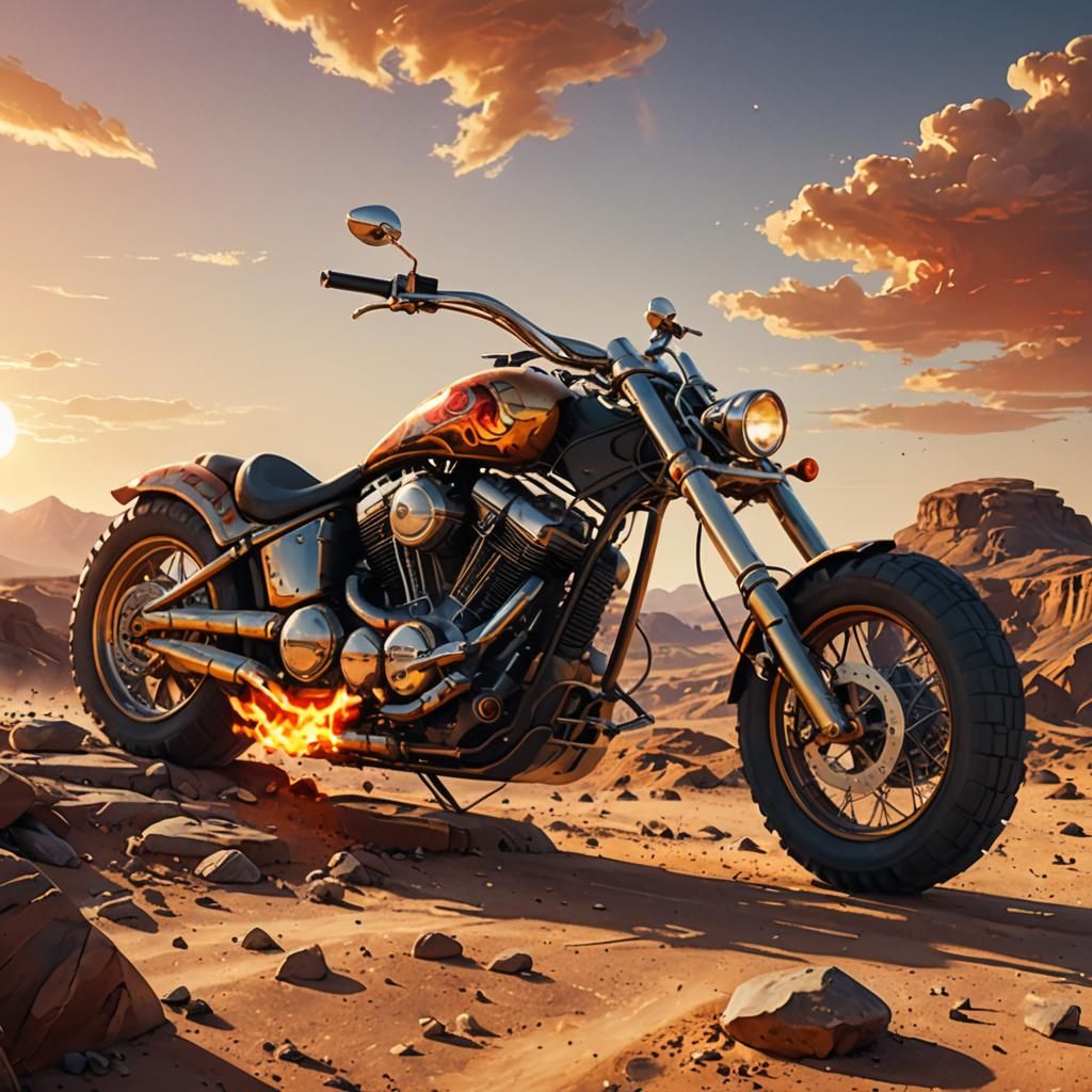Retro-Futuristic Desert Chopper in Golden Hour