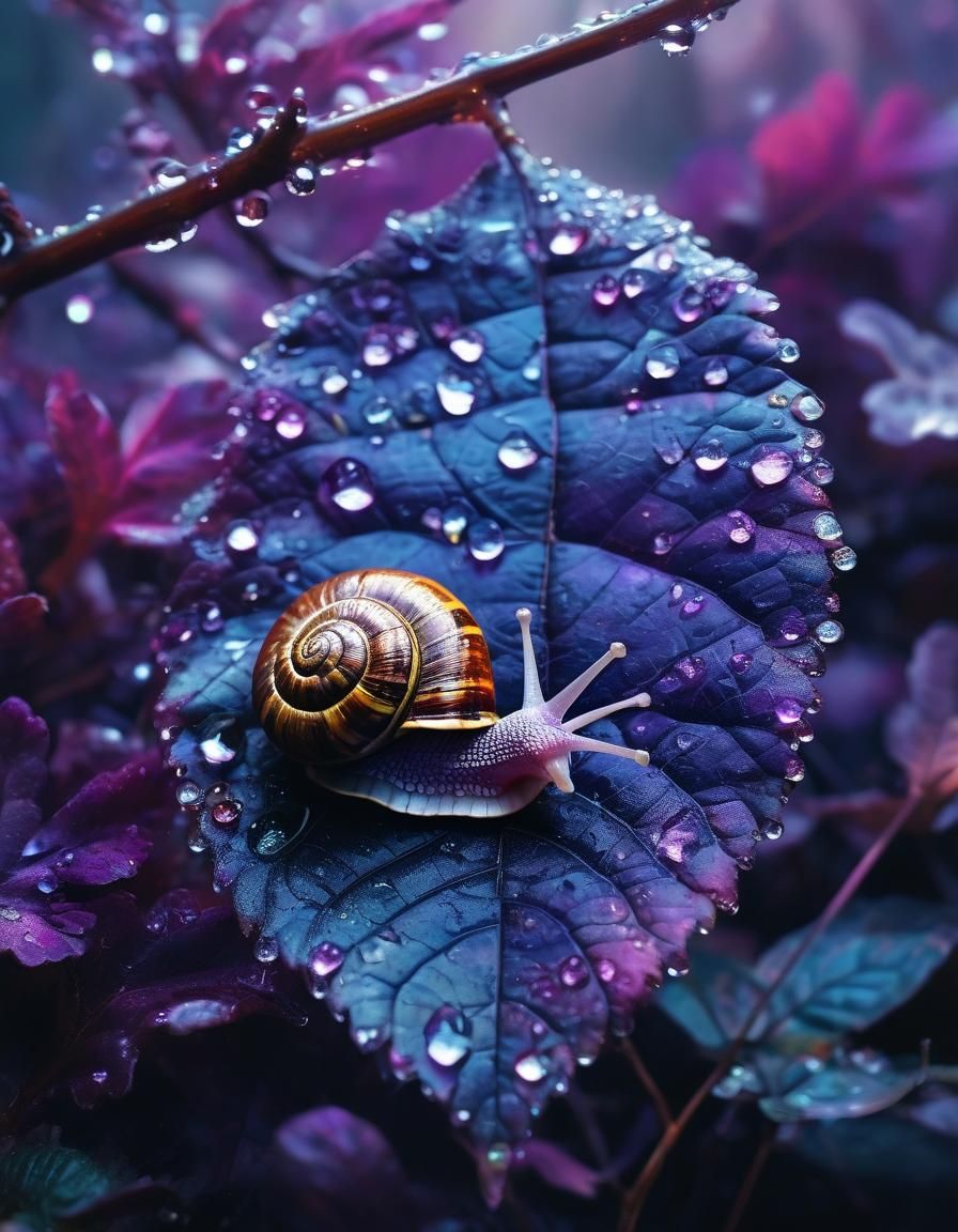 Diamond Dewdrops on a Purple Leaf
