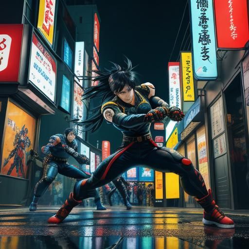 Asuka Kazama Fight Scene in Manga Anime Style