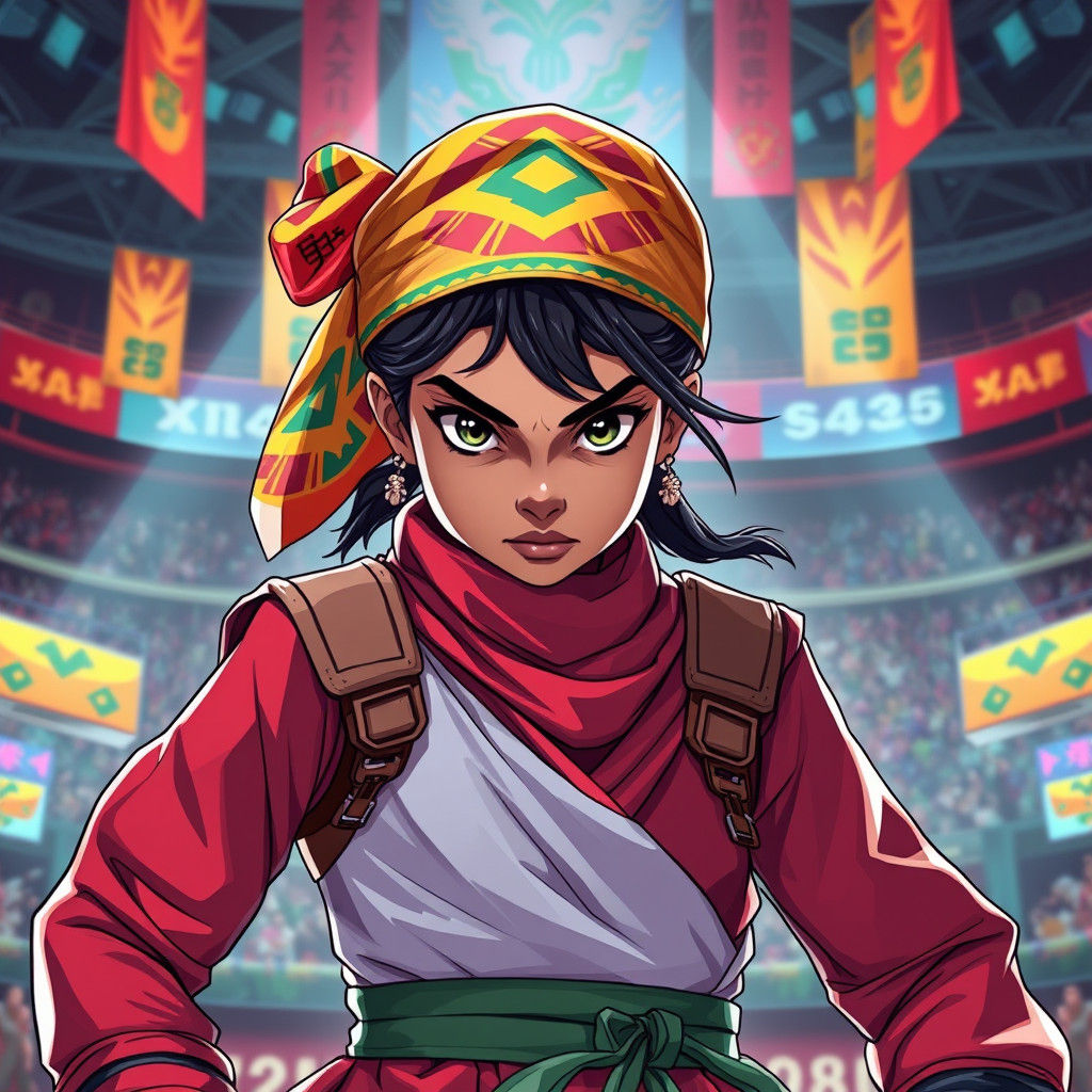 Mauritanian Girl Fighter in Anime Style