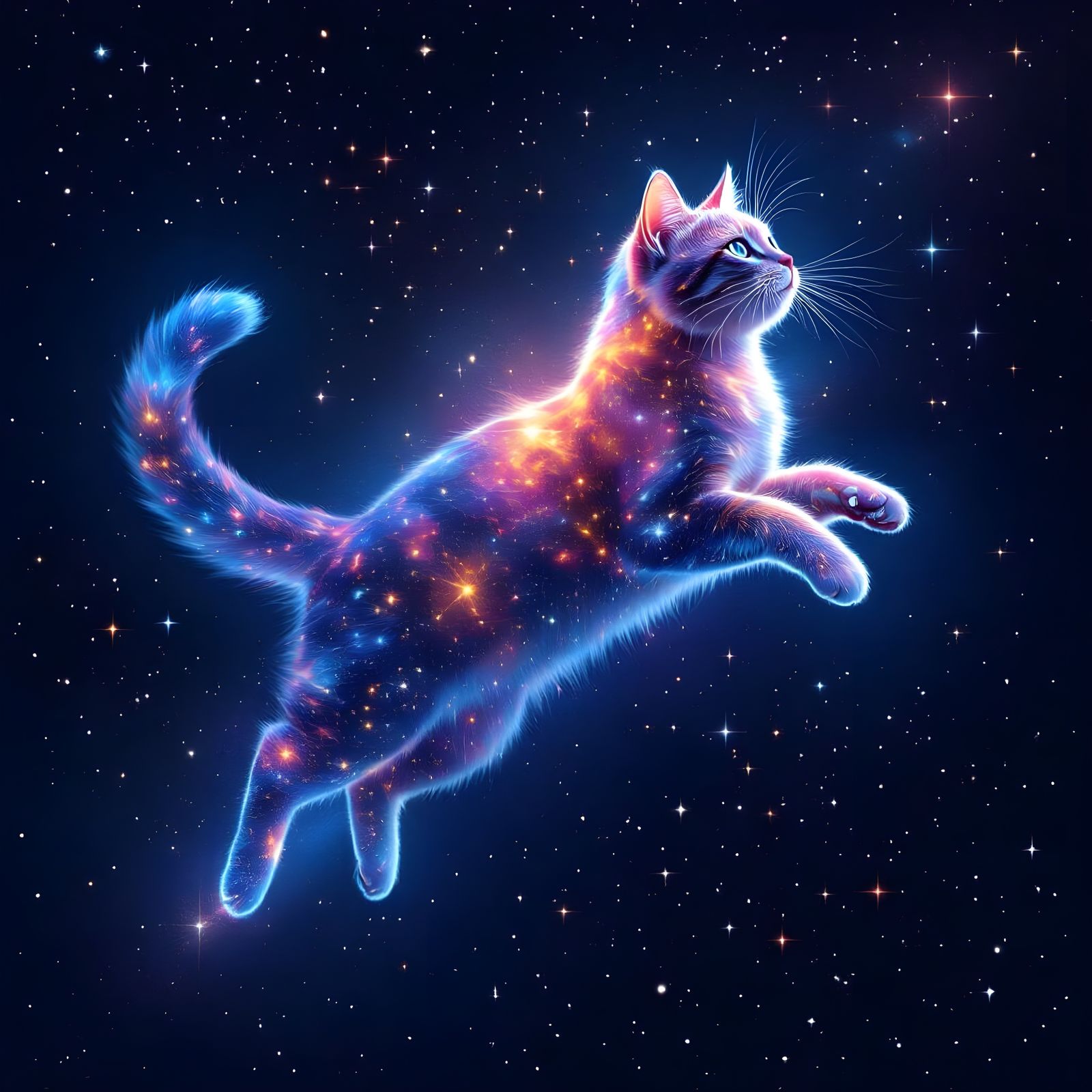 Nebula Cat Leaping Through Stars
