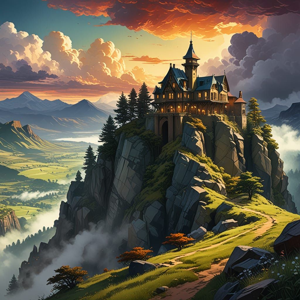 Ethereal Wood Fort Amidst Sunrise Storm