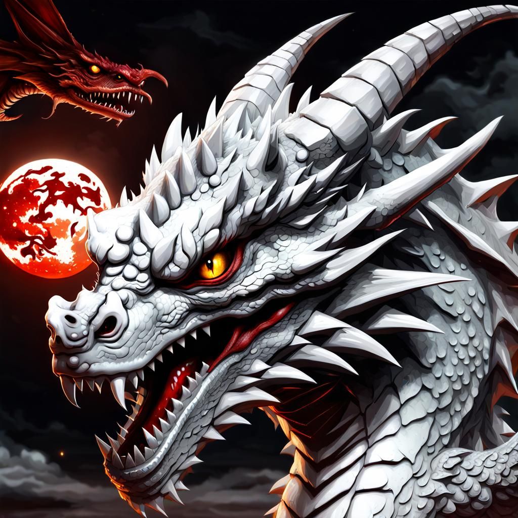 Furious Chibi Dragon Portrait Under Blood Moon