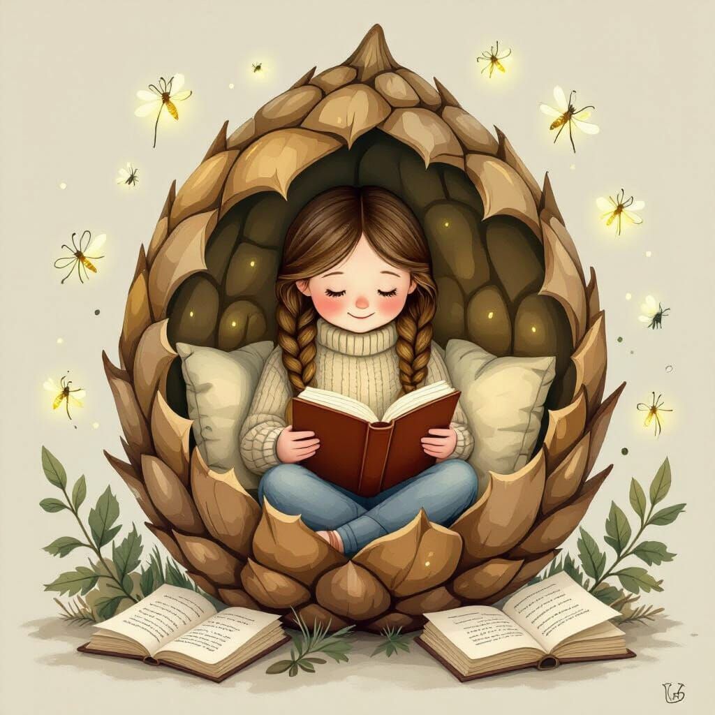 Whimsical Reading Nook in Giant Pinecone