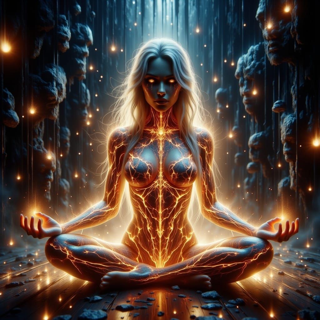 Woman with Glowing Runes in Digital Art